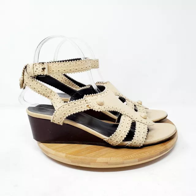 Balenciaga Wedge Sandals Womens 39 Cream Studded Leather Ankle Strappy Shoes
