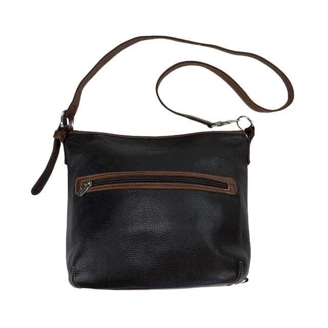 VTG Roots Canada Black/Brown  Leather Crossbody Hobo Bag Purse 11" X 12" X 4"