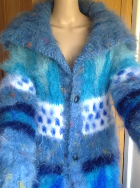 New hand knitted fluffy mohair cardigan full length lounge gown sweater coat  L 2