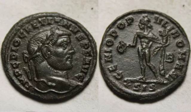 Rare Genuine ancient Roman coin Follis Diocletian Genius patera 284 star, siscia