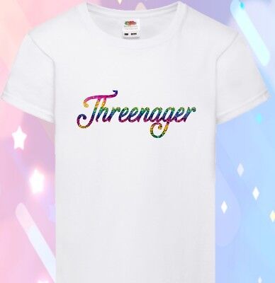 THREENAGER TShirt Top 3rd Birthday Third  outfit Girls Rainbow Glitter Party