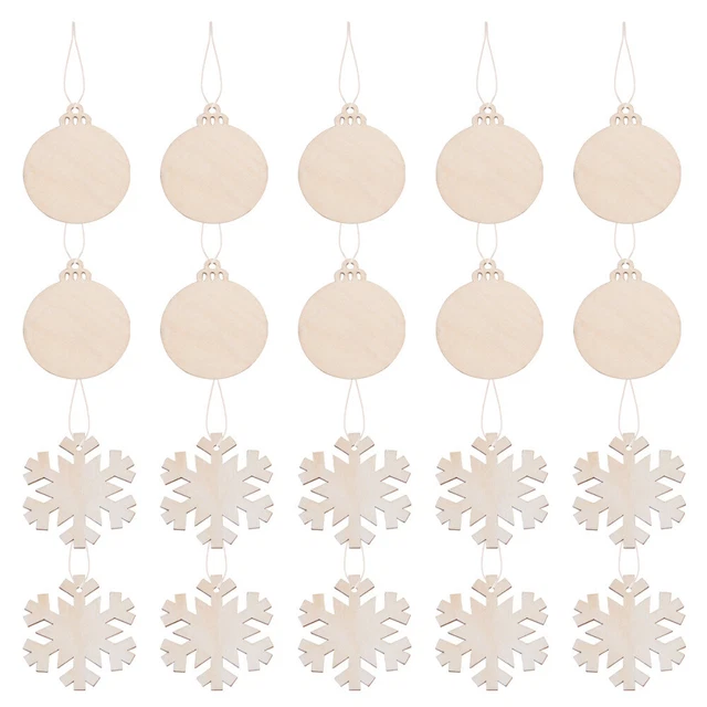 20 Pcs M Log Unfinished Wood Ornaments Christmas Discs Tree Hanging Tags