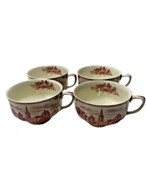 Four Johnson Bros Old British Castles Pink Red/White Tea Cups