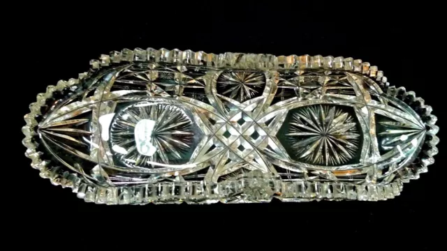 Vintage Large American Brilliant Fine Cut Boat Shaped Serving Tray