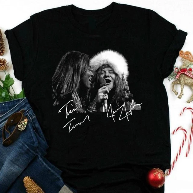 Vintage Tina Turner Janis Joplin Cotton Black Full Size Unisex Shirt AA2083
