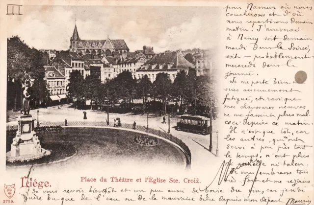 Z305 CPA BELGIQUE LIEGE Place du Theatre et l'Eglise Ste Croix carte précurseur