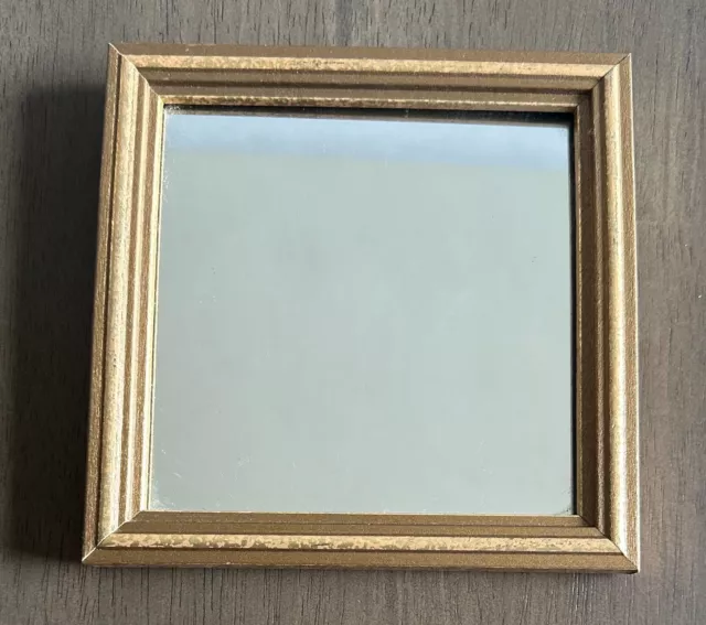 Vintage Gold Wood Square Accent Mirror 6x6” Home Interiors