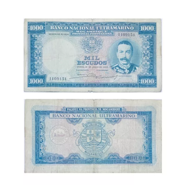 1953 Portuguese Mozambique 1000 Old Mozambican Escudos African Banknote Portugal