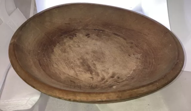 PRIMITIVE OLD HAND TURNED Carved WOODEN WOOD 15" DOUGH Fruity BOWL RUSTIC OLD