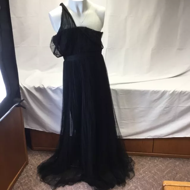 Asos Design Tall One Shoulder Tulle Wired Hem Maxi Dress Black Size US 10
