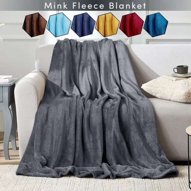 Fleece Mink Throw Warm Super Soft Plain Large Bed Blanket Sofa Double King Size