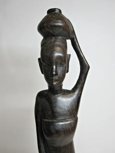 Africa African Tribal Art Statue Woman with Jar Hardwood Wooden Sculpture