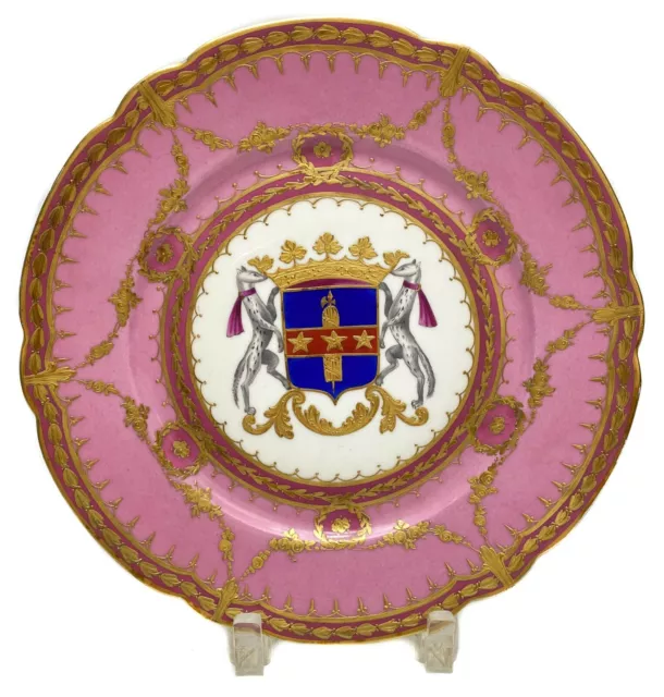 Sevres Hand Painted Cabinet Plates w/ Large Royal Crest Late 19th C