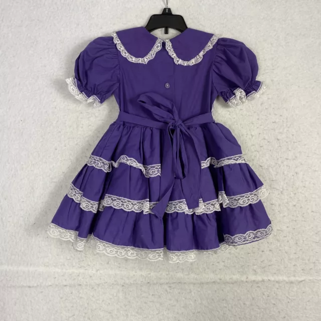 VTG Sugar Plum Girls Pageant Party Dress Tiered Lace Purple USA 6 Peter Pan 3