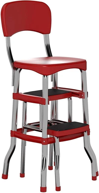 Retro Counter Chair/Step Stool, Sliding, Red