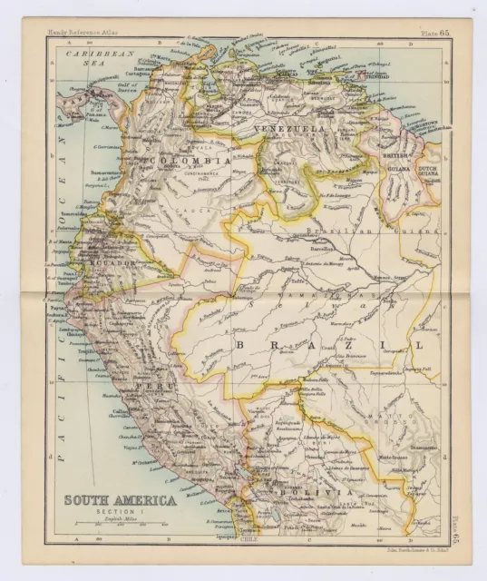 1912 Antique Map Of Colombia Venezuela Peru Ecuador / South America