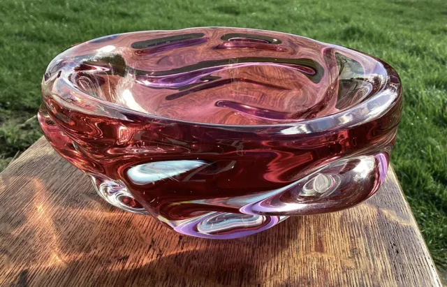Vintage Cranberry Pink Murano Art Glass Bowl