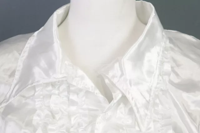 Woman's Wolford White Ruffle Silk Mix Front Long Sleeve Tunic Top Shirt Size M 3