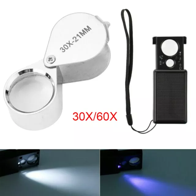 30X/60X Magnifying Glass Light Jeweller Magnifyer Loop Optical Loupe Eye Lens UK