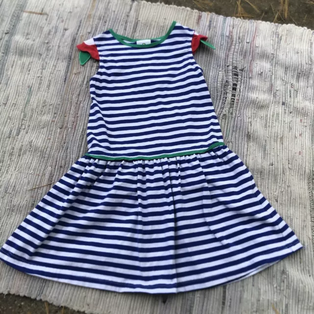 Florence Eiseman Girls Dress 5 Blue White Stripe Floral Flower Short Sleeve Euc