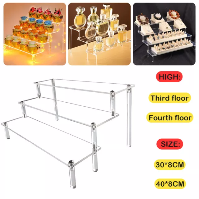 3/4 Tier Acrylic Display Shelves Transparent Retail Display Plastic Riser Stand