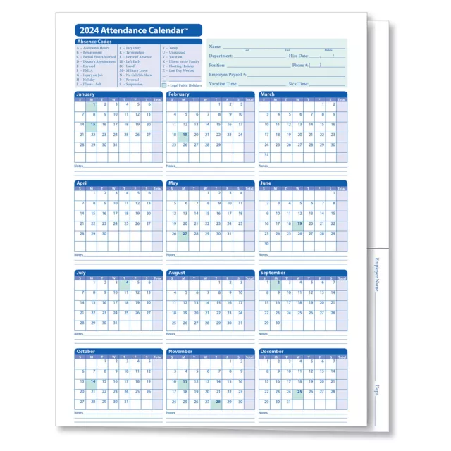 COMPLYRIGHT 2025 ATTENDANCE Calendar Folder, White, Pack of 25 60.00
