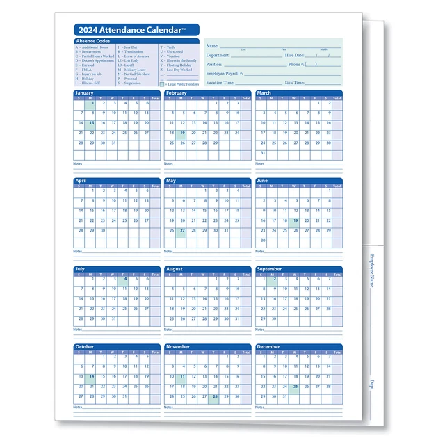 COMPLYRIGHT 2025 ATTENDANCE Calendar Folder, White, Pack of 25 60.00