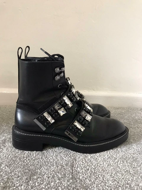 Leather biker ankle boots with bejewelled straps shop