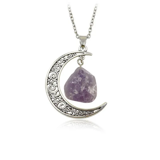 Natural Quartz Crystal Moon Pendant Chakra Healing Gemstone Necklace Jewelry
