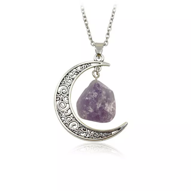 Natural Quartz Crystal Pendant Chakra Healing Gemstone Moon Necklace Jewelry