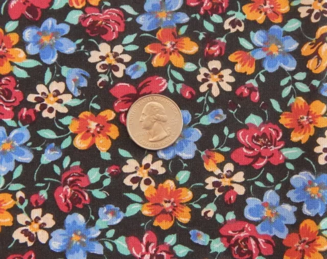 Country Calico Floral Foliage Fabric leaves BLACK 1/2 Yard Quilting