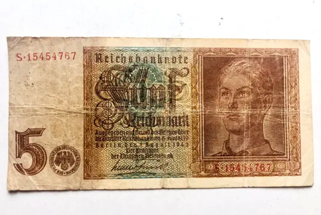 1942 Germany  5 Reichsmark  5 mark  banknote, S 15454767