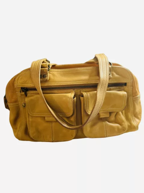 Fossil Leather Shoulder Bag Satchel Tan Butterscotch Pockets Zip Closure