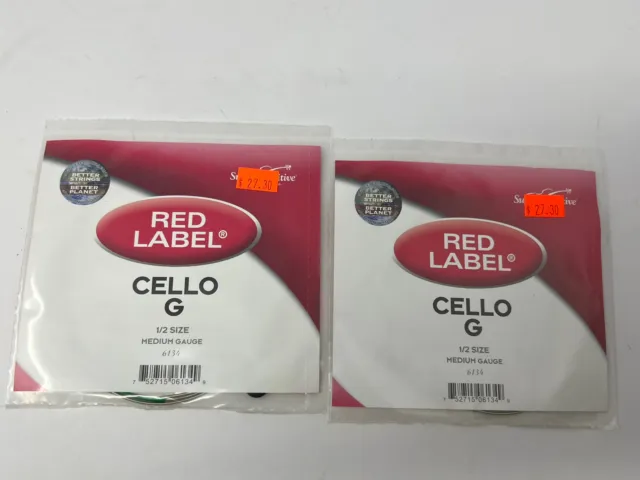 NEW Super Sensitive Red Label Cello G Single Strings in 1/2 Size Lot of 2