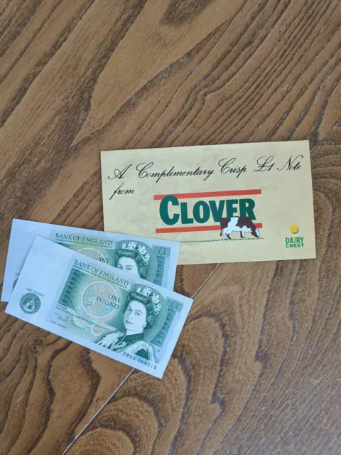 Clover £1 History 1797-1987 Souvenir Old English One Pound Note Dairy Crest (x2)