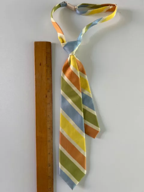 EUC boys 24m - 4T Place tie click pre-tied striped yellow blue orange adjustable