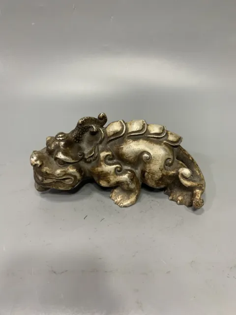 Exquisite Old Chinese tibet silver handmade unicorn beast statue 6901