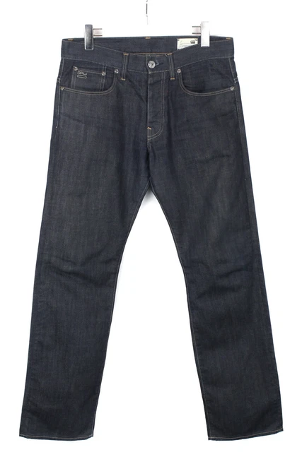 G-Star 3301 Straight Jeans Uomo W32/L32 Sfumato Effetto Bottoni Fly Jeans Casual