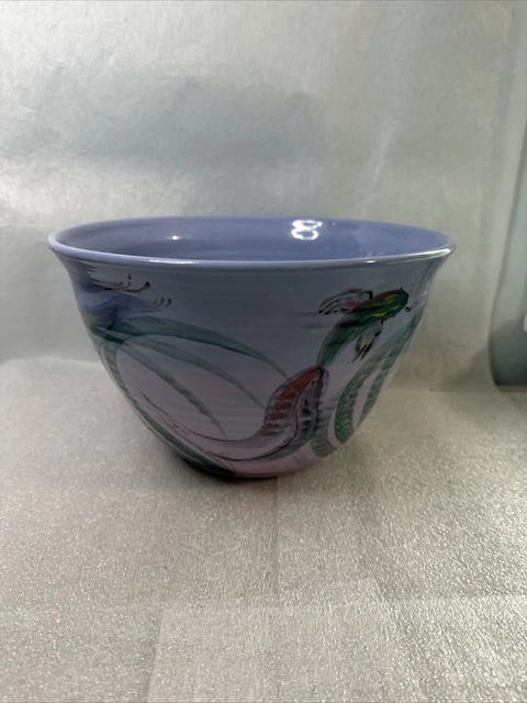 Beautiful Hand Painted Bowl Ceramic Large Blue Signed