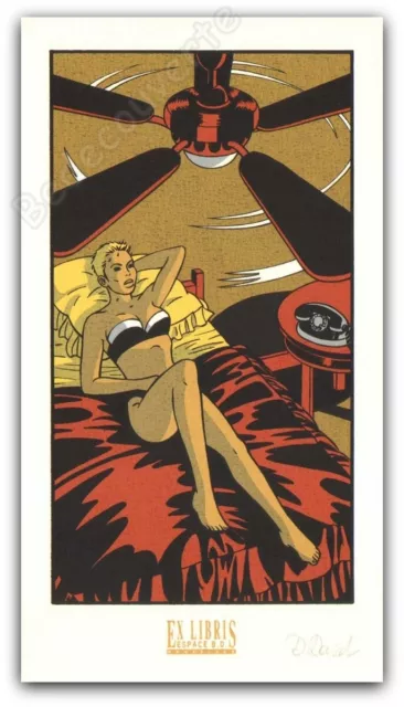 Ex-libris Sérigraphie David Pin-up Lipstick Signé 14,5x26,2 cm