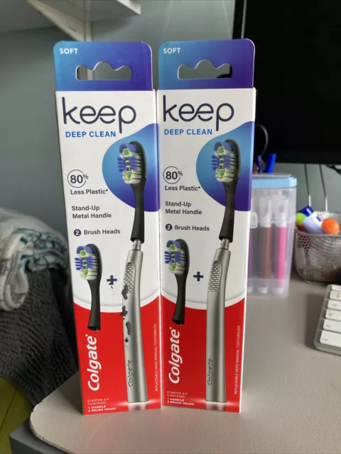 BNiB Colgate Keep Replaceable Head Manual Toothbrush x2 Starter Kits RRP £18