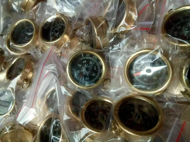 Lot Of 20 PCs Brass Nautical Maritime Antique Open Face Pocket Keychain Compass