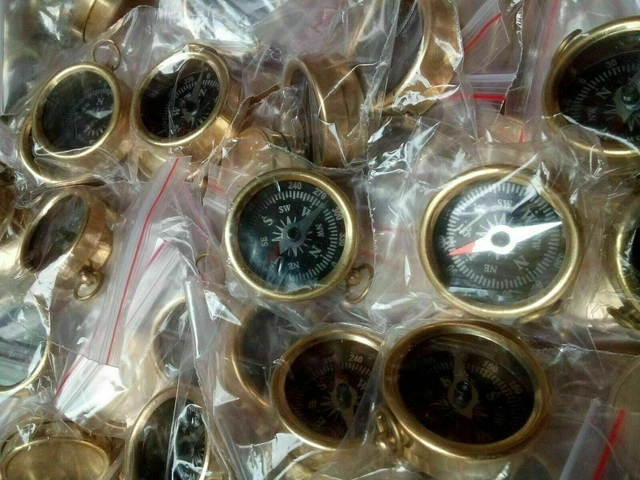 Lot Of 50 PCs Brass Nautical Maritime Antique Open Face Pocket Keychain Compass