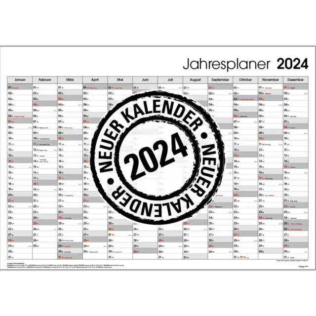 2024 XXL Wandkalender Wandplaner Jahresplaner Kalender DIN A1 GEFALTET Grau 2