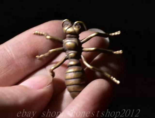 1.6" Alte chinesische Kupfer Insekt Ameise Statue Anhänger Amulett