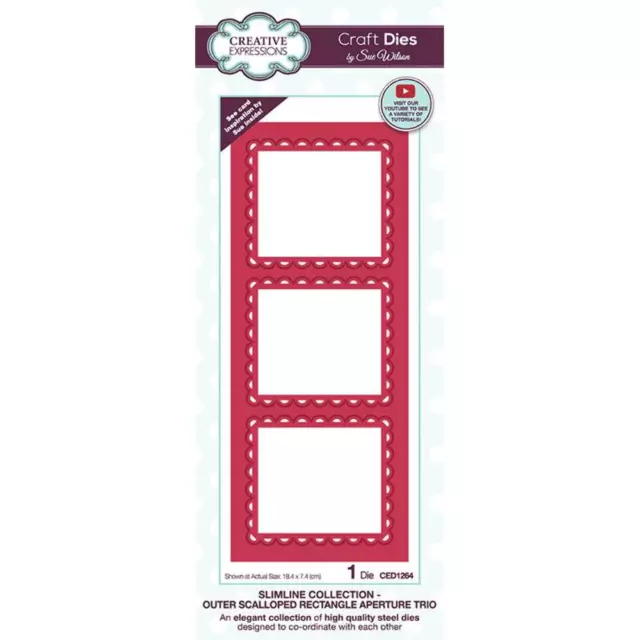 Sue Wilson Slimline Outer Scalloped Rectangle Aperture Trio Craft Die by Creativ