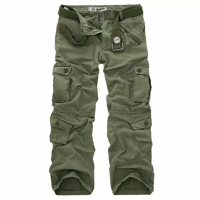 Mens Army Cargo Combat Military Trousers Pants Slacks Multi Pockets Casual Work