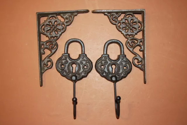 Old-Fashioned Padlock Decor, Vintage-Style Small Shelf Brackets, Solid Cast Iron