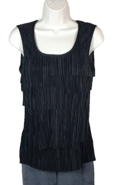 Womens Notations Black Tiered Blouse Size S Small Sleeveless Accordion Pleating