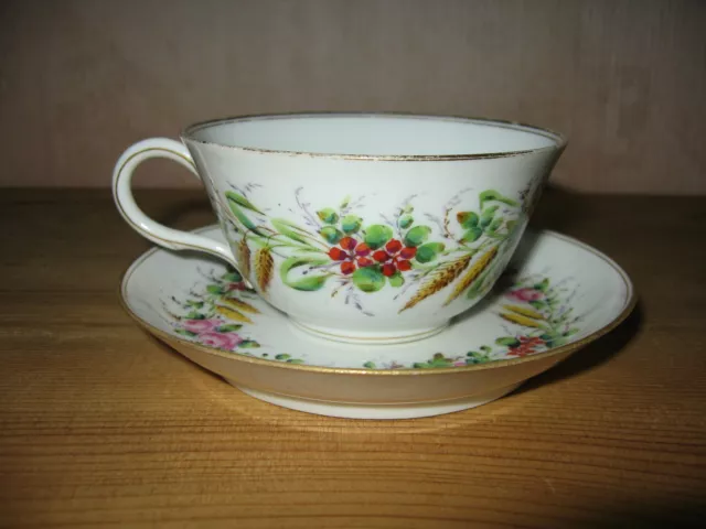 Ancienne superbe tasse en porcelaine de Paris XIXème décor de fleurs épis de blé